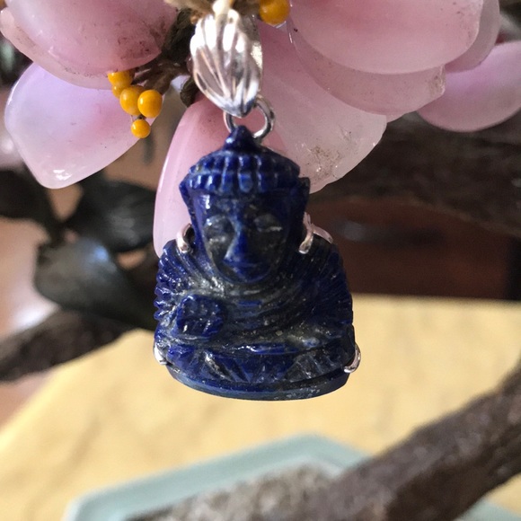 Vintage Jewelry - Vintage 925 engraved lapis lazuli Buddha pendent